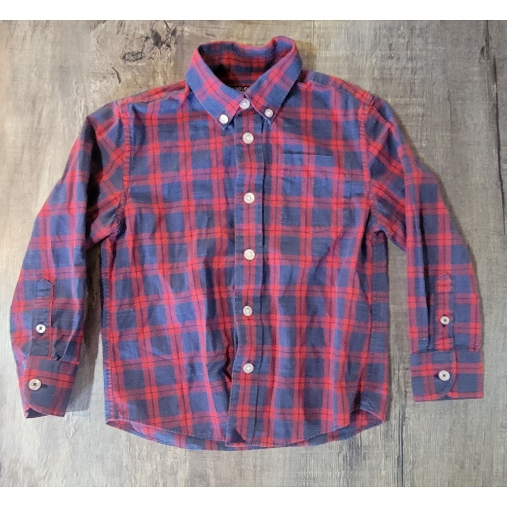 UNTUCKIT Boys 4-5‎ Button Down Shirt Red Blue Checkered Plaid Long Sleeve EUC